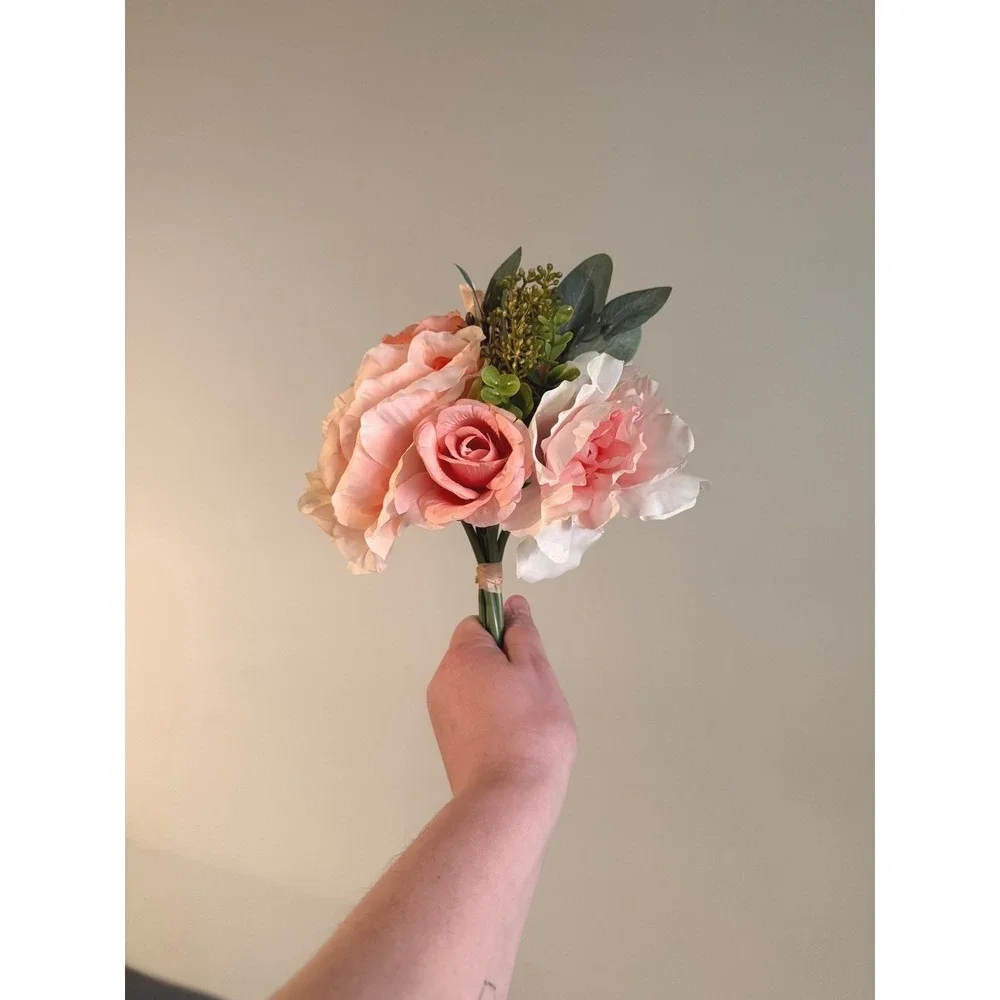 Lot 4 Faux Peony Rose Bouquets Blush Pink Silk Flowers Wedding Bridal Decor Chic